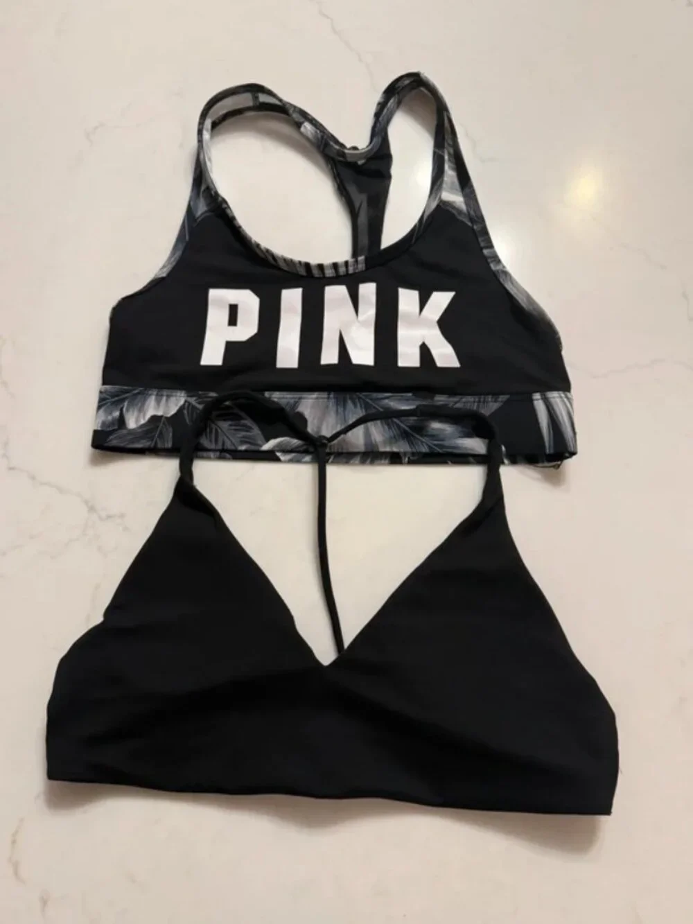 Victoria’s Secret PINK Bralette Bundle Black Palm Print Ultimate Bra Size Small